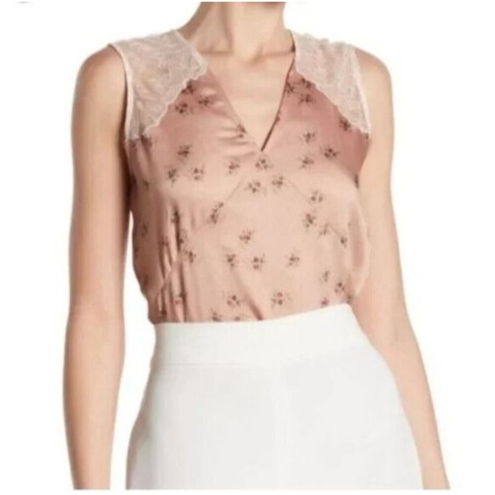 ALLSAINTS Prism Rosalie Sleeveless Lace Floral Top Blush Pink Cottage Sz 10